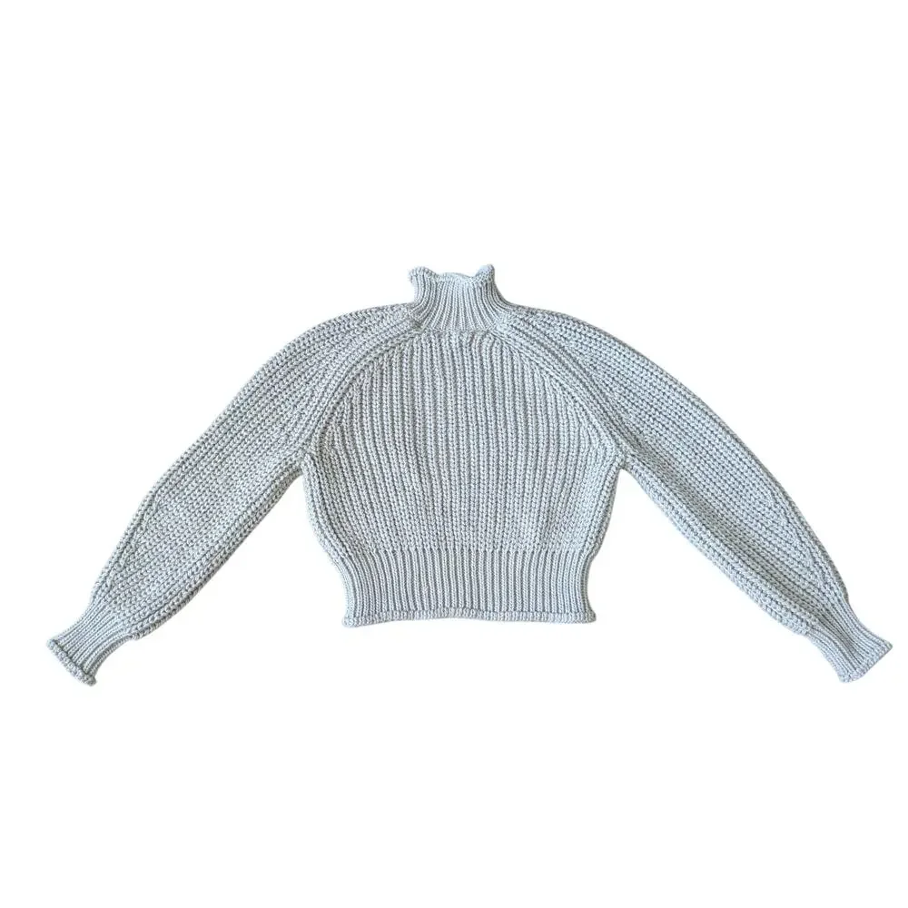 NWT H&M Thick Knit Sweater Women S Gray Chunky Balloon Sleeves Mock Neck